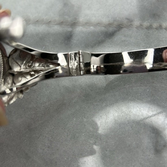 Whiting and Davis vintage silver plated hinged bracelet hematite cabochon stone - Picture 14 of 15